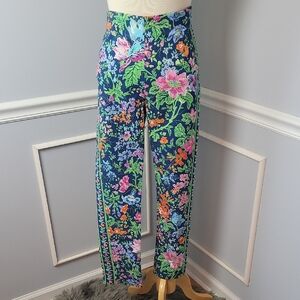 GRETCHEN SCOTT Gripeless Navy Floral Stretch Cropped Straight Leg Pull On Pant M